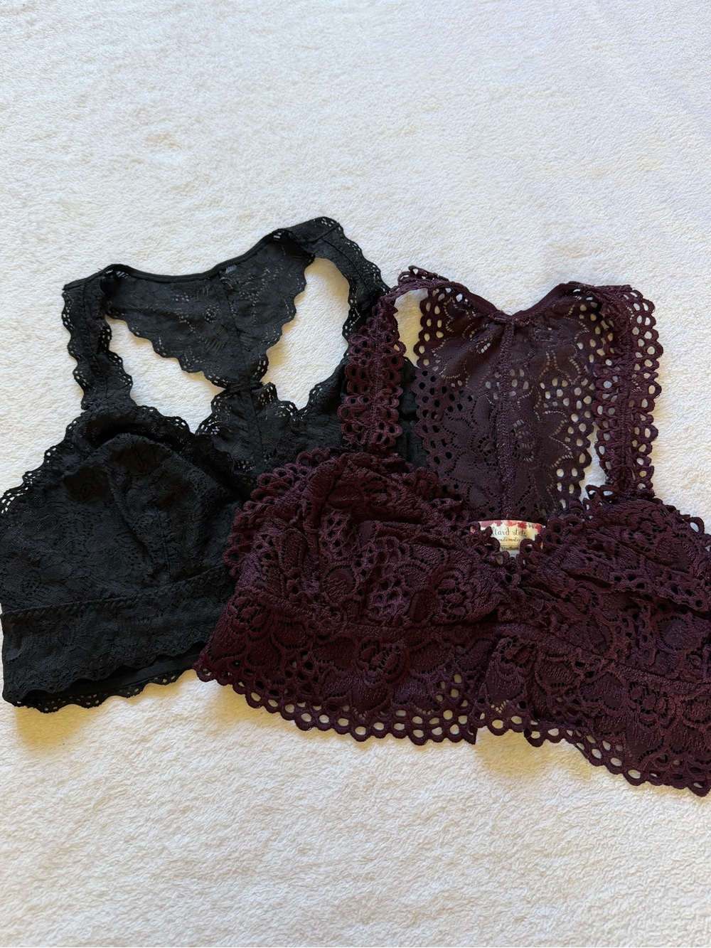 Black and Plum Lacey Racerback Bralette Bundle, Women's Medium